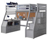 Jasper Gray Twin Loft Bed with Stairs and Desk