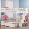 Natalie Marie White Full Size Kids Bunk Beds with Stairs shown with Optional Set of 2 Under Bed Storage Drawers
