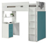 Cosmos White and Teal Twin Loft Bed with Desk and Storage