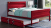Shipping Container Red Full Size Metal Bed Frame shown with Optional Twin Trundle Room