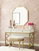 Antoinette White and Gold Makeup Vanity shown with Optional Gold Mirror and Gold Stool Room