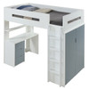 Cosmos White and Gray Twin Loft Bed with Desk and Storage