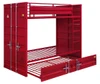 Shipping Container Twin Red Metal Bunk Beds shown with Optional Twin Trundle Out