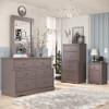 Tribeca Distressed Walnut 4 Drawer Chest shown with 6 Drawer Dresser, Tall Mirror and 1 Drawer Nightstand