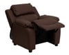 Kids Recliner Leather with Storage Arms Reclined Brown