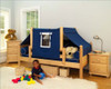 Devon's Natural Twin Size Toddler Daybed-Panel Ends with Blue/White Top Tent