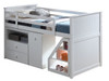 Levi White Twin Low Loft Bed with Stairs Desk and Stairs In