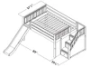 Decorah White Full Size Low Loft Bed with Slide and Stairs Dimensions