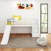Decorah White Twin Low Loft Bed with Slide and Stairs-Slatted Ends Front View