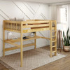 Bennett Natural Queen Loft Bed with Desk Left Side Angled View Room