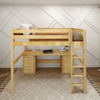 Bennett Natural Queen Loft Bed with Desk & 2 Optional 3 Drawer Desk Chests Front View Room