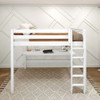 Lily White Queen Loft Bed with Desk Front View Room