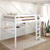 Lily White Queen Loft Bed with Desk Left Angled View Room