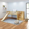 Decorah Natural Full Size Low Loft Bed with Slide and Stairs-Slatted Ends Angled View