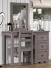 Tribeca Distressed Walnut Vanity Desk shown with Optional Tall Mirror and Desk Chair Room