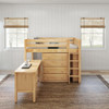 McQwinn Natural Twin Junior Loft Bed with Desk and Storage-Slatted Ends Front View Room