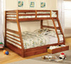 Gaines Oak Twin over Full Bunk Bed with Storage Drawer Open Room