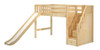 Mayor's Natural Twin Slide Loft Bed with Stairs-Slatted Ends