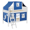 Whistle Stop White Low Twin Size Kids Playhouse Bunk Bed-Panel Ends-Blue/White