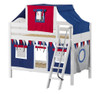 Whistle Stop White Low Twin Size Kids Playhouse Bunk Bed-Curved Ends-Navy/Red/Grey