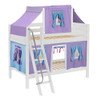 Whistle Stop White Low Twin Size Kids Playhouse Bunk Bed-Panel Ends-Purple/Blue/Hot Pink