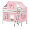 Whistle Stop White Low Twin Size Kids Playhouse Bunk Bed-Slatted Ends-Soft Pink/White