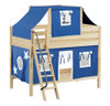 Whistle Stop Natural Low Twin Size Kids Playhouse Bunk Bed-Panel Ends-Blue/White