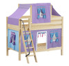 Whistle Stop Natural Low Twin Size Kids Playhouse Bunk Bed-Panel Ends-Purple/Light Blue/Hot Pink