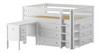 Madeline White Low Full Loft Bed with Desk and Storage-Slatted Ends Angled View