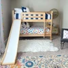 Most Fun Natural Twin Size Low Bunk Bed with Slide Front View-Slatted Ends Room