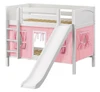 Most Fun White Twin Size Low Bunk Bed with Slide shown with Optional Pink Curtains