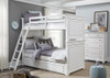 Selena White Twin Bunk Beds shown with Optional Twin Storage Trundle Room