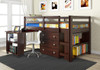 Langston Cappuccino Low Loft Bed with Desk Room