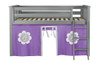 Turin Gray Loft Beds for Kids shown with Purple and White Curtains Front View