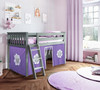 Turin Gray Loft Beds for Kids shown with Purple and White Curtains Room