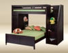 Lewis Espresso Twin Loft Bed with Stairs and Storage shown with Optional Full Size Bottom Bed on Casters