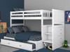 Matslen White Twin over Full Bunk Bed with Stairs shown with Optional Twin Trundle