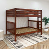 Atlas Chestnut Queen Bunk Bed with Queen on Bottom No Mattresses Left Side Angled View Room