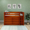 Caleb's Chestnut Low Loft Bed with Storage Front View Room