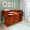 Caleb's Chestnut Twin Low Loft Bed with Storage-Panel Ends Angled View Room
