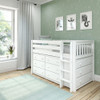 Caleb's White Twin Low Loft Bed with Storage-Slatted Ends Angled View Room