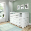 Caleb's White Twin Low Loft Bed with Storage-Panel Ends Angled View Room
