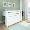 Caleb's White Twin Low Loft Bed with Storage-Panel Ends Left Angled View Room