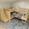 Calumet Natural Sleeps 4 Full Size L Shaped Bunk Beds with Stairs-Panel Ends Angled View Room