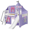 Purple Princess White Twin Girls Loft Bed-Slatted Ends