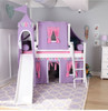 Purple Princess White Finish Girls Twin Loft Bed-Slatted Ends Front View Room