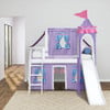 Purple Princess White Finish Girls Twin Loft Bed-Panel Ends Front View