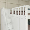 Calumet White Sleeps 4 Full Size L Shaped Bunk Beds with Stairs Staircase Opening Detail