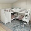 Calumet White Sleeps 4 Full Size L Shaped Bunk Beds with Stairs-Slatted Ends Angled View Room