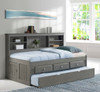 Hester Chimney Gray Big Bookcase Twin Trundle Bed with Storage Room